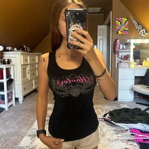 HOOTERS Black Rhinestone Tank Top